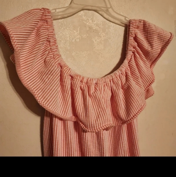 Michael Michael Kors Pink Striped Ruffle Off-the-Shoulder Dress Sz XL NWT - Picture 2 of 9